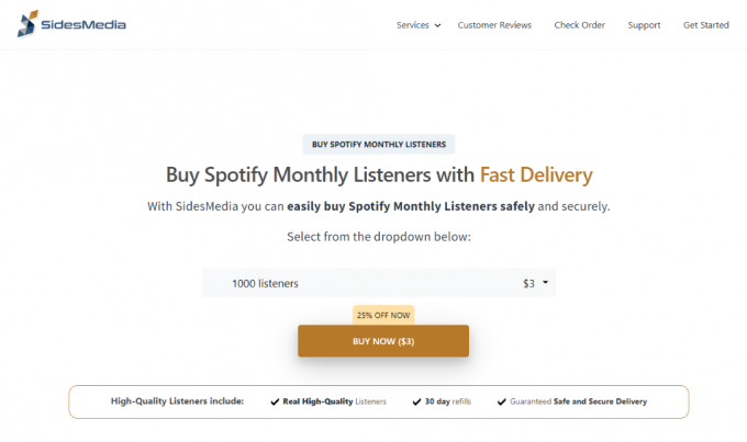 SidesMedia Купить ежемесячных слушателей Spotify