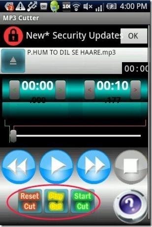 Параметры приложения MP3 Cutter
